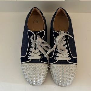 Louboutin Spike Sneakers denim and velvet